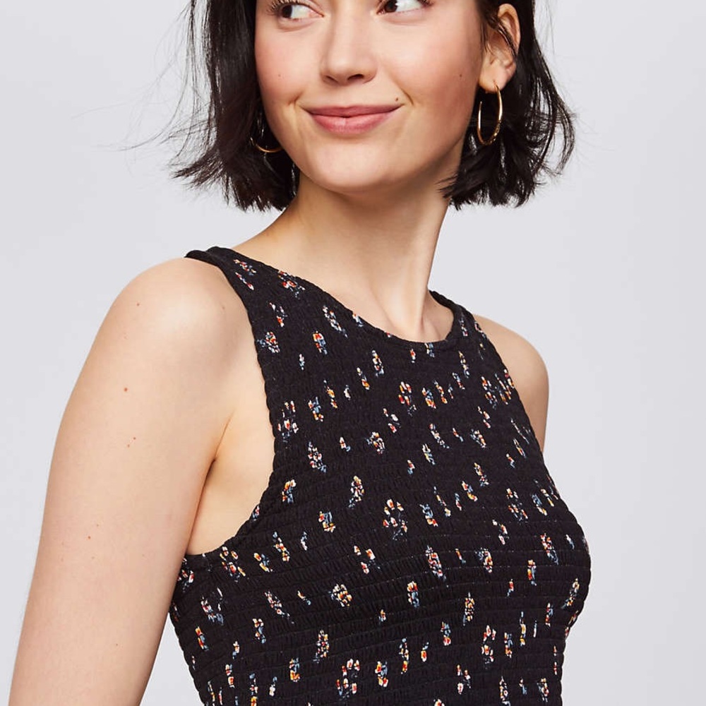 NWT Loft Black & Floral Flare Dress